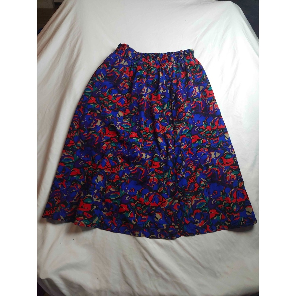 Worthington Maxi Skirt Womens Size 12 Blue Red Woven Floral Vintage 90s Pleated